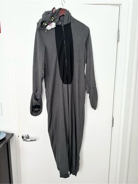 Women’s (M) Gray Cat Onesie Costume with Hood